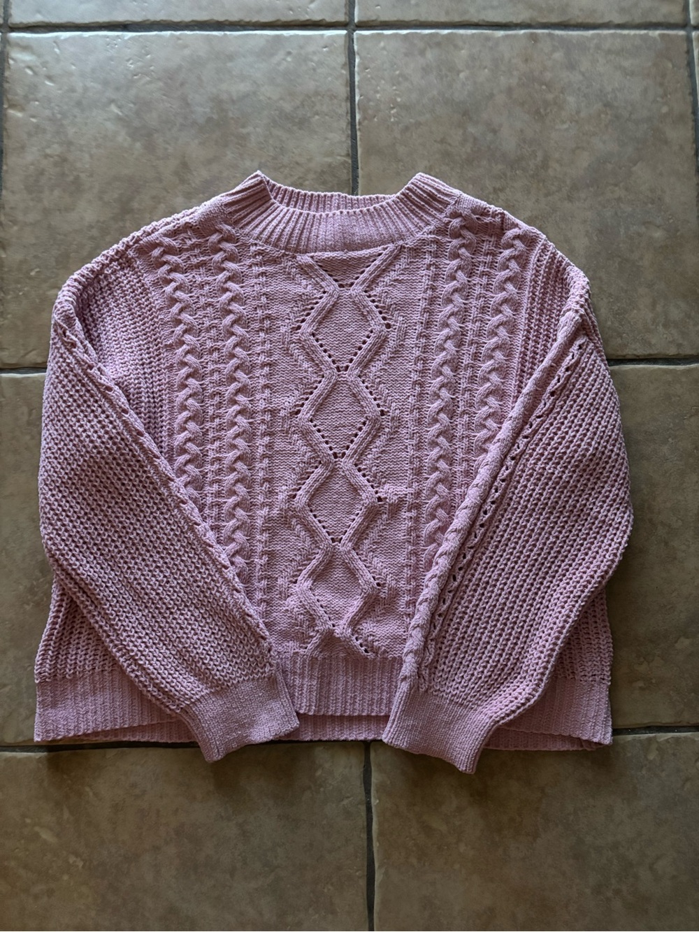 No Boundaries Dusty Pink Cable Knit Scoop-Neck Sweater